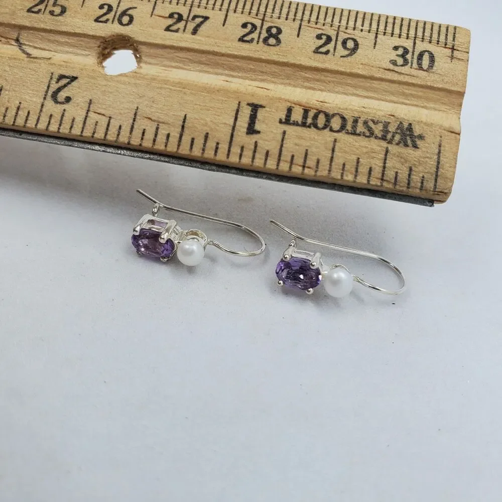 Sterling Silver, Amythest and Pearl Earrings
